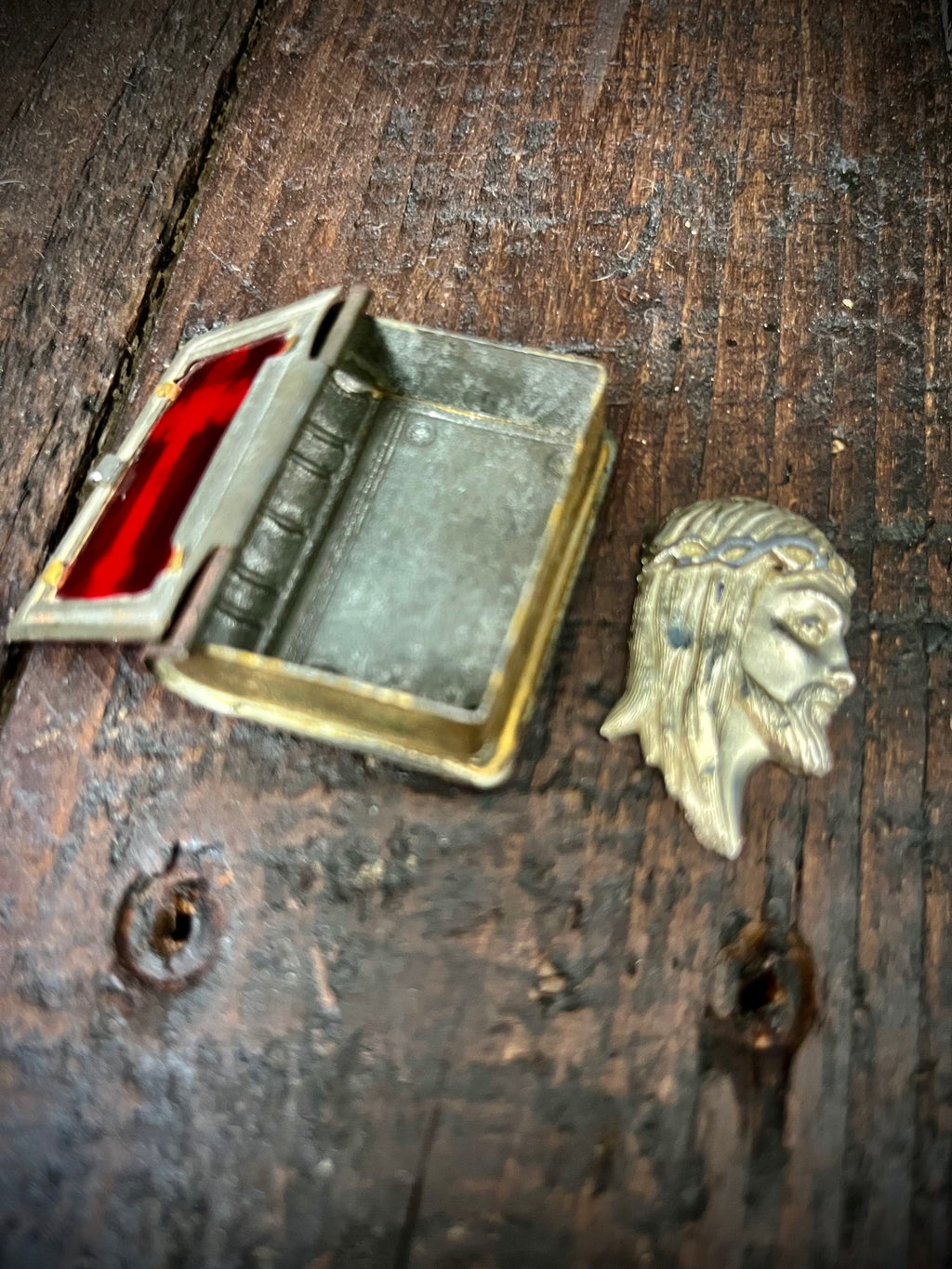 Vintage Miniature Religious Book / Devotional Reliquary Box with Removable Christ Bust