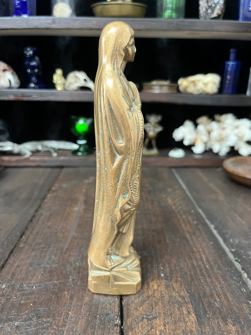 Heavy Early 20th Century Our Lady of Lourdes Statue – Solid Bronze/Brass Catholic Devotional Figure, c.1900–1935