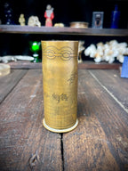 1937 British Trench Art Shell Case – Hand-Engraved Memento Mori Skull & Crossbones