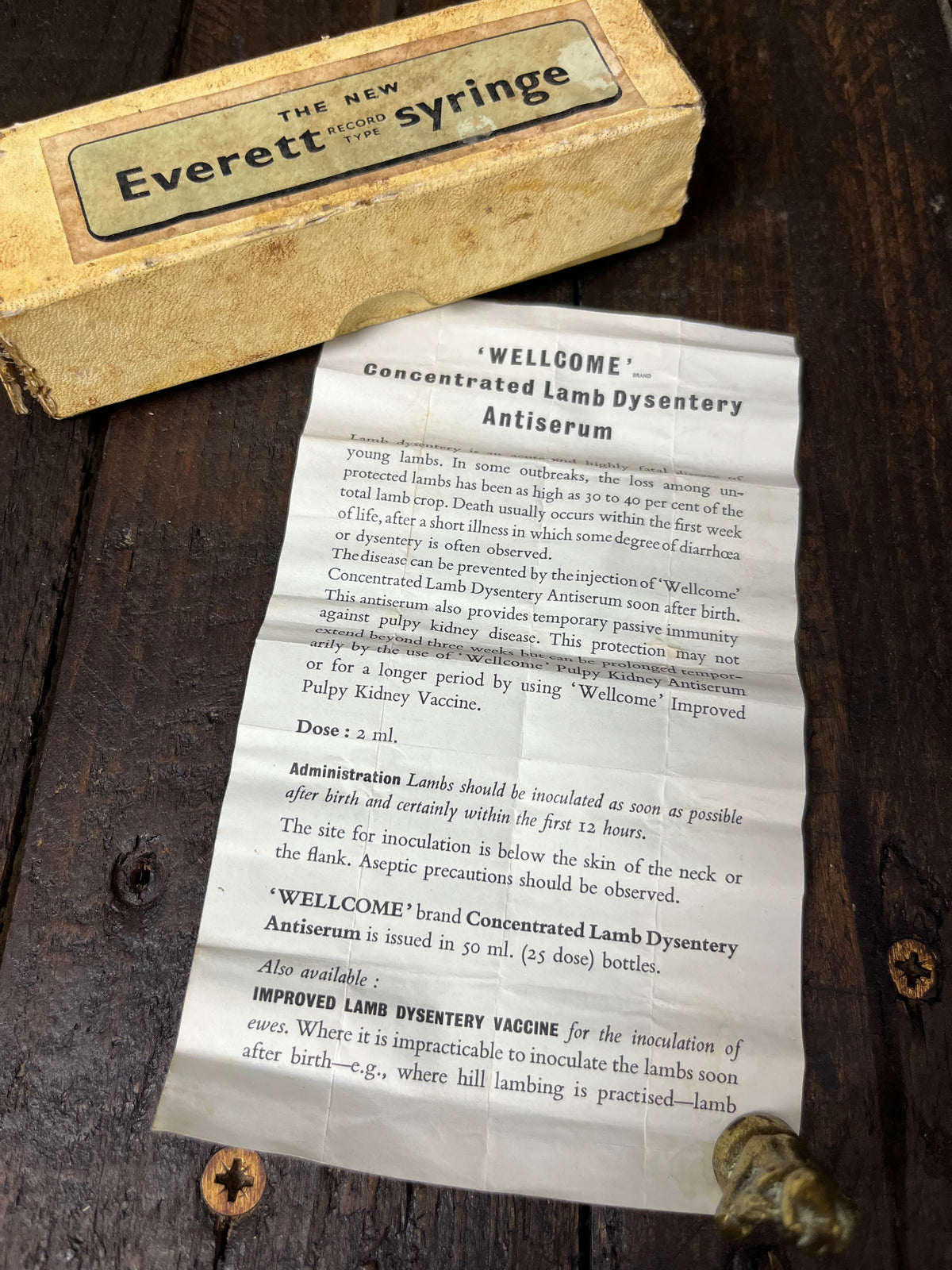Vintage Everett Record 10cc Hypodermic Syringe – Wellcome Veterinary Lamb Dysentery Set