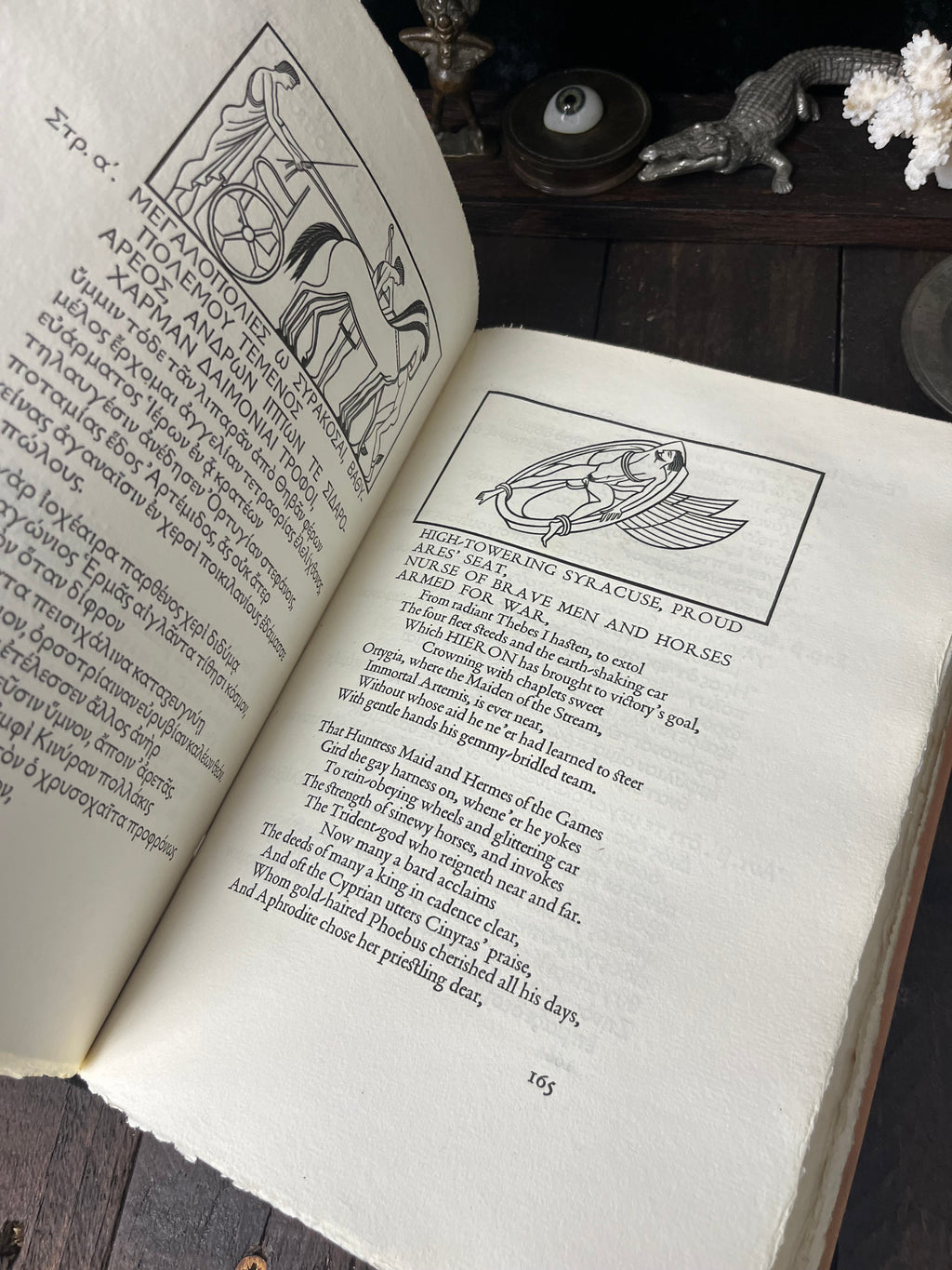 Pindar’s Odes of Victory: Greek and English text with John Farleigh engravings of a chariot and winged figure.