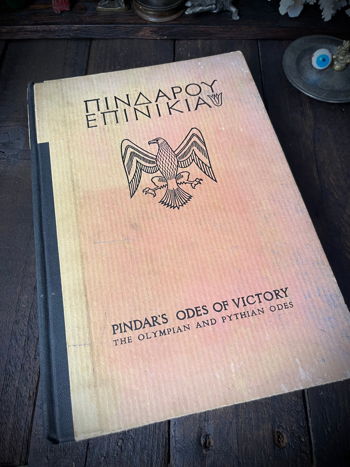 Front cover of Pindar’s Odes of Victory, 1928 edition, with eagle design and black cloth spine.